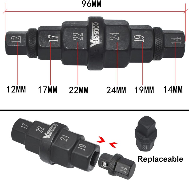 Yuesstloo Hex Axle Tool for Motorcycle Front Axle Wheel, Allen Axle Spindle Socket Adapter Tool, 3/8 Inch 12mm 14mm 17mm 19mm 22mm 24mm, 6 in 1 Motorcycle Hex Allen Axle Tool - Image 4